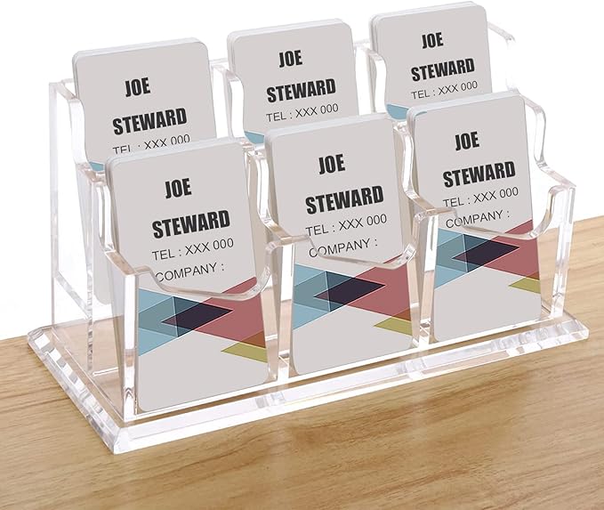 PARTSPOWER Acrylic Business Card Holder for Desk, Vertical Clear Business Name Card Display Stand, Desk Accessory Business Name Card Organizer (Vertical, 6-Slot)-DeskLoop Office