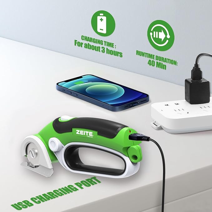ZEITE 4V Cardboard Box Cutter,Cordless Electric Scissors,with 2 Blades,Storage Box,USB Charging Cable,Max Cutting 1/4",Ideal for Cardboard,Thin Carpet & Plastic Recycling,Easy to Hold and Safe-DeskLoop Office