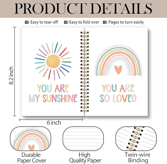 Boho Rainbow Notebook Journal - Inspiration Motivation Spiral Notebook, You are So Loved Notebooks Inspiration Gifts for Kids Girls Boys, Positive Gifts School Nursery Supplies, 6x8.2In-DeskLoop Office