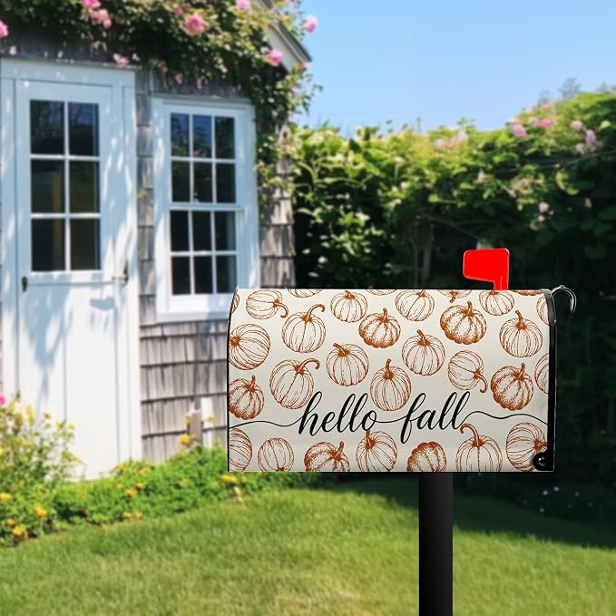 Hello Fall Pumpkin Mailbox Covers Magnetic Standard Size Thanksgiving Mailbox - Image 8