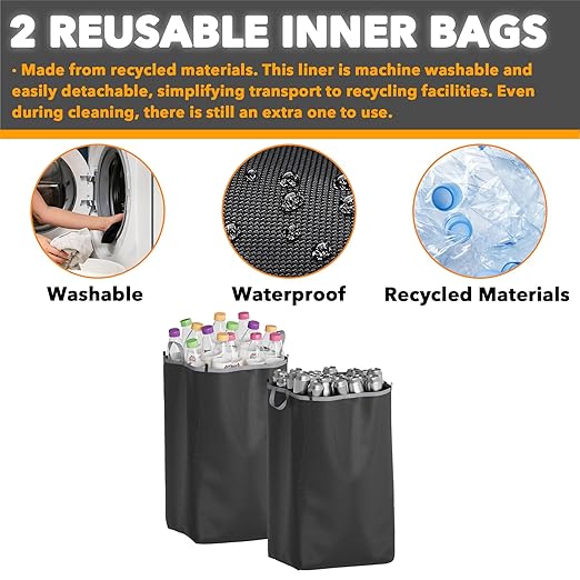 SpaceAid Recycling Bin for Kitchen 26 Gallon, 100L Recycle Bin with Lid and 2 Reusable Inner Bags, for Bottle Can Glass Plastic Stickers, Grey-DeskLoop Office