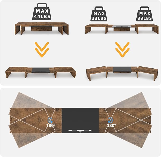 WESTREE Triple Dual Monitor Stand Riser, Extra Long Monitor Stand for 1~2~3 Monitors, Monitor Stand with Length and Angle Adjustable, 3 Shelf Desktop Storage Riser for Monitor Computer Screen Laptop-DeskLoop Office