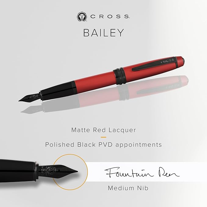 Cross Bailey Refillable Fountain Presented in a Premium Gift Box - Medium Point, Black Ink, Matte Red-DeskLoop Office