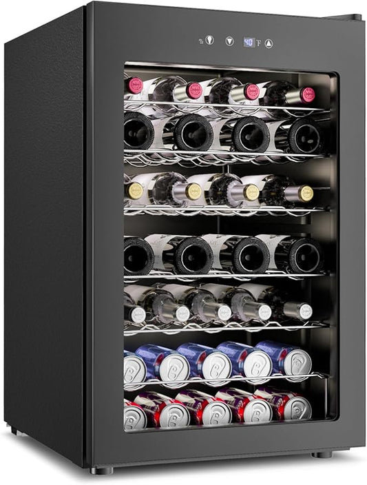 4.5 Cu.Ft Wine Cooler Refrigerator - 45 Bottle Wine Fridge with Glass Door for Beer Soda Water Drink, Small Wine Cellar Beverage Refrigerator for Bedroom Home Office Bar Dorm, Black-DeskLoop Office