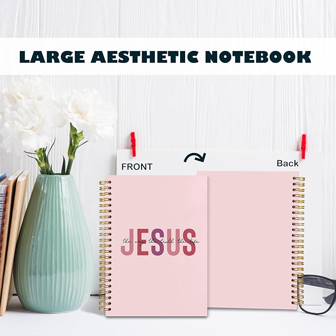 Boho Christian Notebook Journal, Christian Gifts for Women, Bible Notebooks for Note Taking, Bible Journaling Notebook, Jesus the Way the Truth the Life Hardcover Spiral Notebook 5.5x8.3 pink-DeskLoop Office