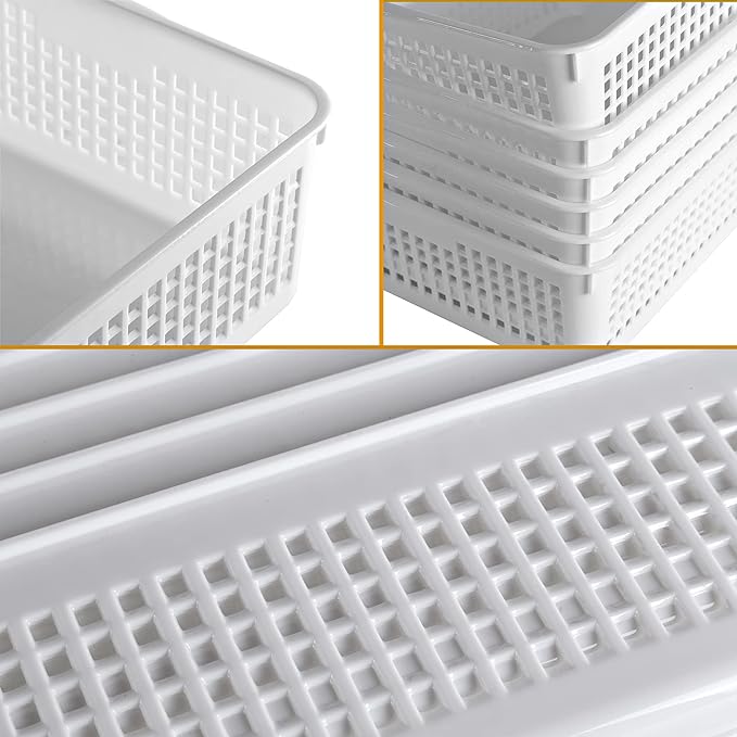 A4 Size Plastic Storage Basket,Desktop File Paper Letter Organizer Tray, 6-Packs (White+Grey)-DeskLoop Office