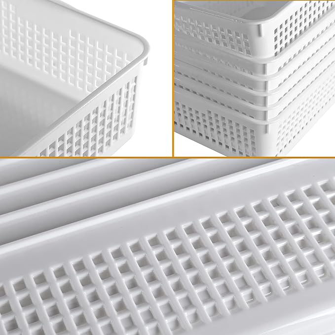 A4 Size Plastic Storage Basket,Desktop File Paper Letter Organizer Tray, 6-Packs (White)-DeskLoop Office