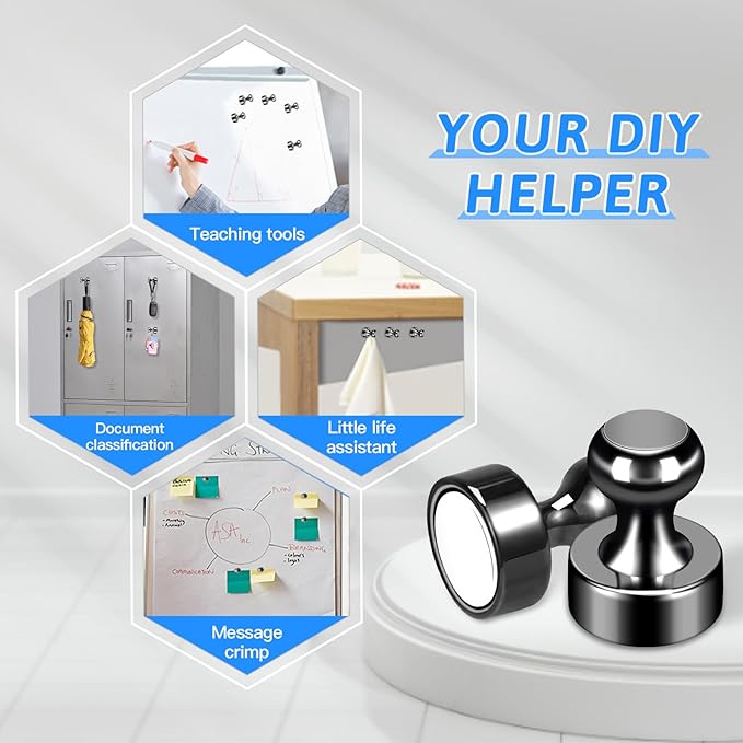 50Pack Fridge Magnets,Black Refrigerator Magnets,Small Magnets for Whiteboard,Strong Fridge Magnet Adults,Push Pin Magnet for Kitchen, Office, Classroom, Locker-DeskLoop Office