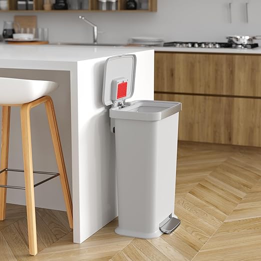 iTouchless SoftStep 13.2 Gal / 50L Step Pedal Kitchen Trash Can with Odor Filter, Durable Dent-Proof Construction and Stainless Steel Trim, Garbage Bin with Lid for Home Office, Bedroom, White Plastic-DeskLoop Office