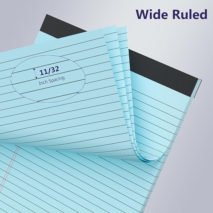 12 Pack Legal Pads 8.5 x 11 Legal Pads 8.5 x 11 Wide Ruled Notepads Colored Note Pads 8.5 x 11 Perforated Legal Notepads 80GSM Legal Pad 30 Sheets Writing Pads for School, College, Office