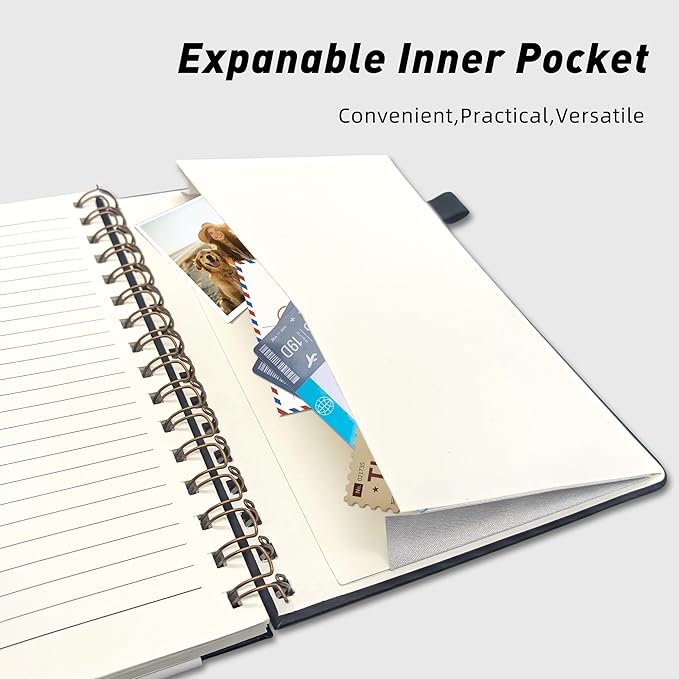 Lined Spiral Journal Notebook for Women & Men, College Ruled Hardcover Notebook for Work & Note Taking, Journals for Writing, 100 GSM, Business, School, 140 Pages, A5(5.8"x8.5") - Black-DeskLoop Office