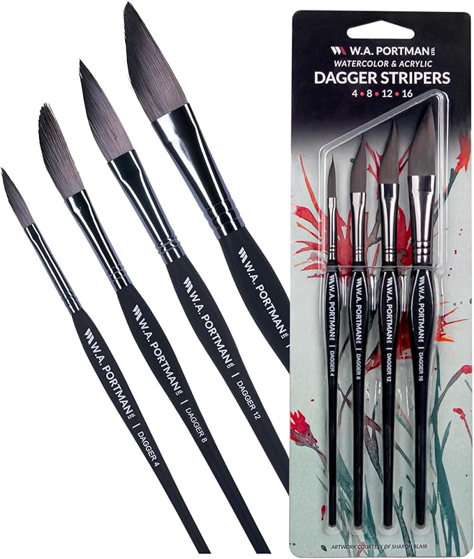 WA Portman Dagger Watercolor Paint Brushes Professional 4pc Set - 100% Vegan, Cruelty-Free Dagger Watercolor Brushes Professional - Acrylic Paint Brush Set with Triangular Comfort Grip-DeskLoop Office