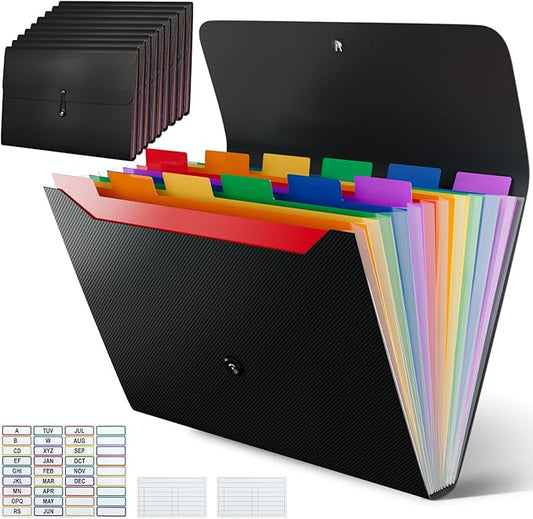 10 Pack Accordion File Organizer with Labels, 13 Pockets Expending File Folder, Binder for Document Storage, Classroom, Office, Home Use, Black-DeskLoop Office