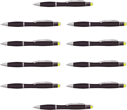 DISCOUNT PROMOS 10 Marathon Gel Highlighter Pens Pack - Twist Mechanism, Ballpoint - Black-DeskLoop Office