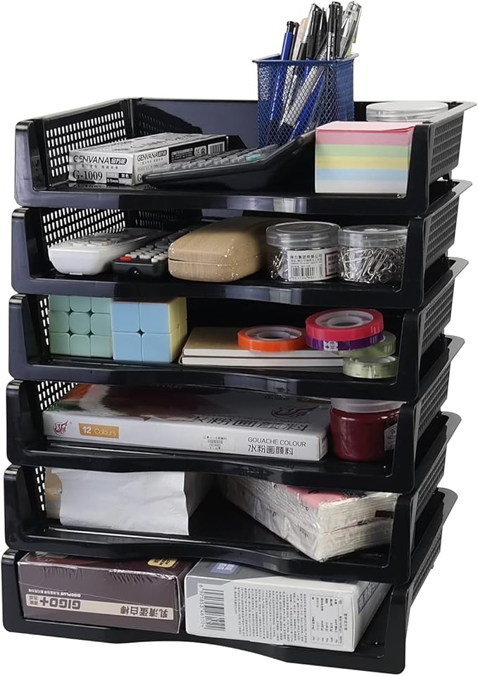 Ggbin 6 Tier Desktop A4 Paper Storage Tray, Stackable File Organizer Trays, Black-DeskLoop Office