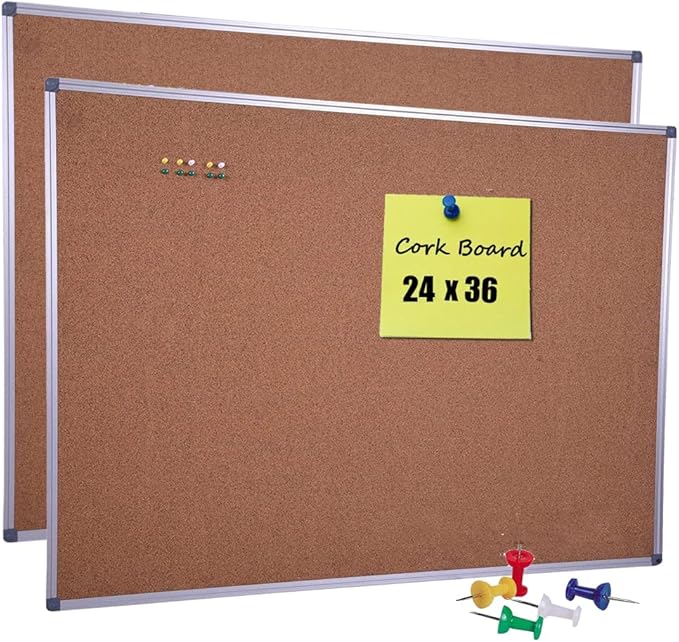 2-Pack 36 x 24 Inch Cork Board Bulletin Notice Board Message Memo Pin Board for Home Office School, Silver Aluminum Frame-DeskLoop Office