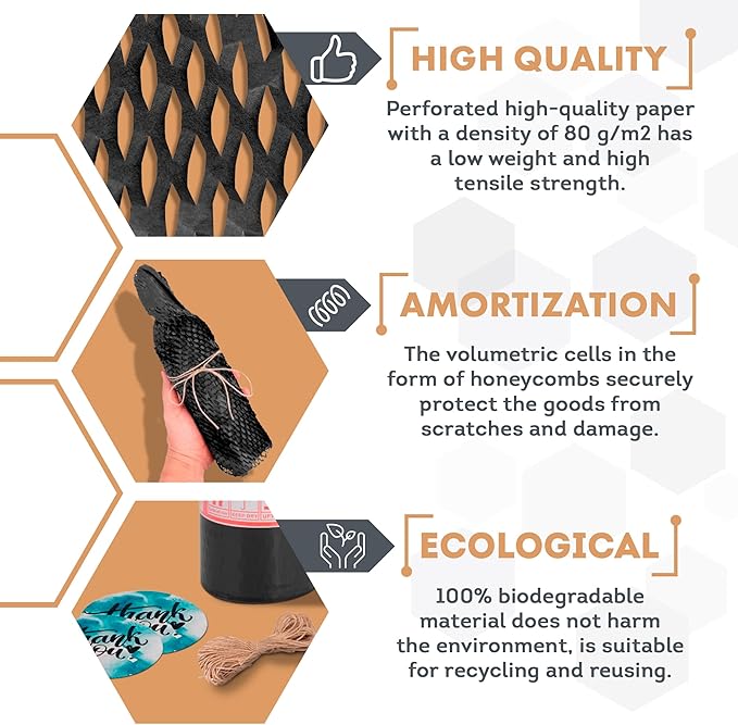Black Honeycomb Packing Paper for Moving Breakables, 15 Inch x 100 Feet. Fragile Shipping Supplies. Perforated Packing Materials for Fragile Items. Moving Paper Wrap. Eco Friendly Packaging-DeskLoop Office