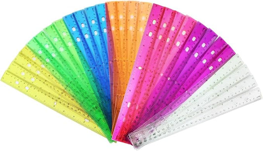 28 Pack Plastic Ruler 12 Inch Transparent Rulers - 7 Assorted Color Metric Bulk for Kids School Office Classroom-DeskLoop Office