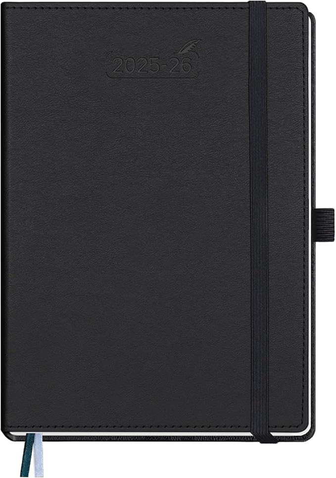 BEZEND Planner 2025-2026 Weekly and Monthly, 5.8" x 8.5" Academic Calendar (Jul 25-Dec 26) Vertical Daily Appointment with Hourly Timeslot & Monthly Tab, PU Leather Hardcover - Black-DeskLoop Office