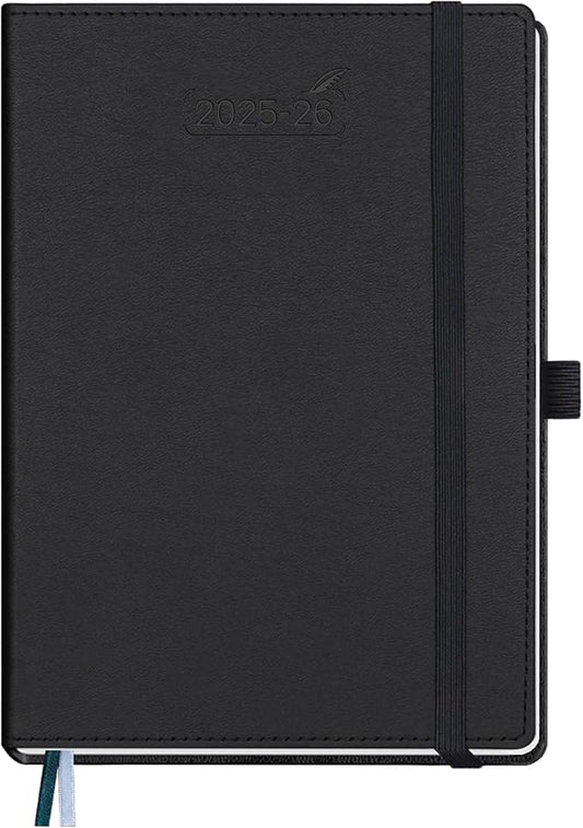 BEZEND Planner 2025-2026 Weekly and Monthly, 5.8" x 8.5" Academic Calendar (Jul 25-Dec 26) Vertical Daily Appointment with Hourly Timeslot & Monthly Tab, PU Leather Hardcover - Black-DeskLoop Office
