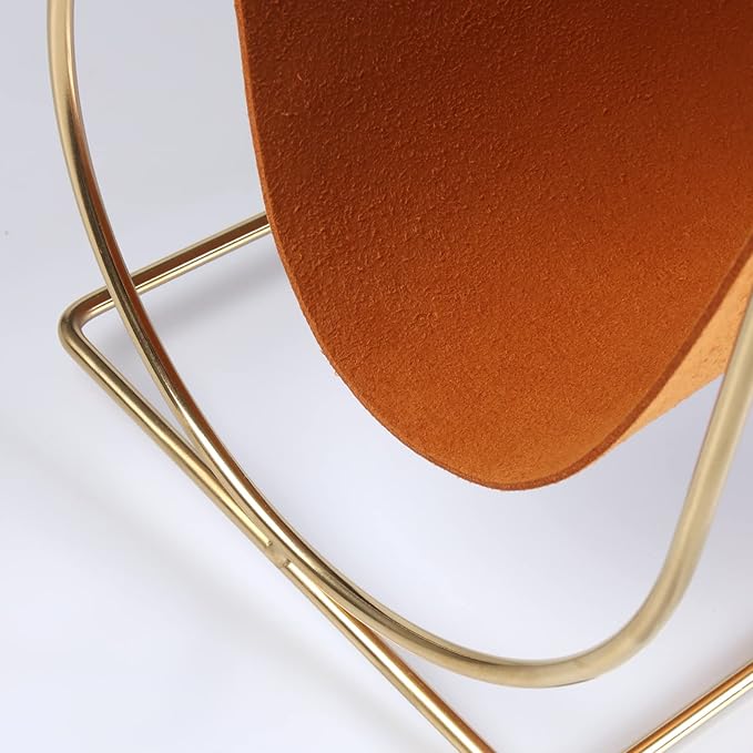 Plated Metal Wire and Suede Leather Magazine Holder Rack, Standing Rack for Magazines, Books, Newspapers, Home Staging Decoration-DeskLoop Office