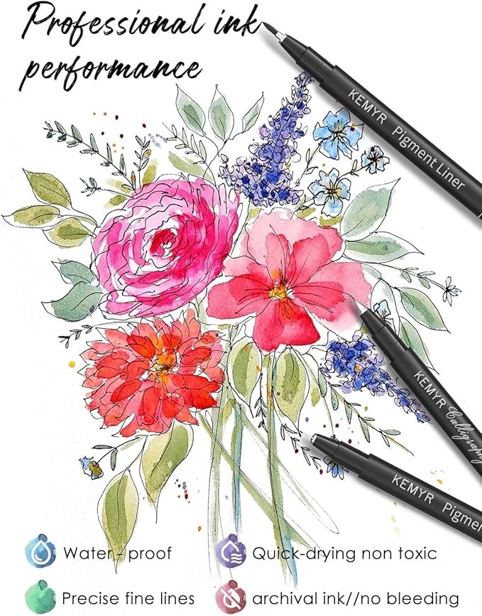 4 Micro Fine liner Drawing Art Pens Calligraphy Pens: 0.5mm Size Black Art supplies Waterproof Archival Black Ink Markers For Artists,Use for Professional Watercolor,Sketching-DeskLoop Office