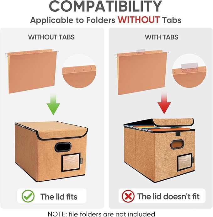 BALEINE File Organizer Box with Lid, Collapsible File Folder Organizer with Plastic Slide, Hanging File Folder Box for Office Document Storage (1 Pack, Orange)-DeskLoop Office