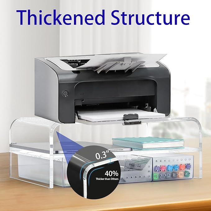 Acrylic Clear Desk Organizers and Accessories, 2-Tier Computer Monitor Stand Riser with Drawer, Laptop Stand, Office Desk Accessories for Office Supplies, Transparent-DeskLoop Office