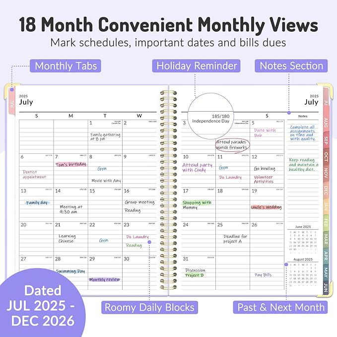 Jul 2025 - Dec 2026 Planner, Forvencer Academic Planner 2025-2026, 18 Month Daily Planner, 8.5" x 11", Weekly & Monthly Agenda Book, Hardcover Calendar Book, School Supplies for Student Teacher, Black-DeskLoop Office