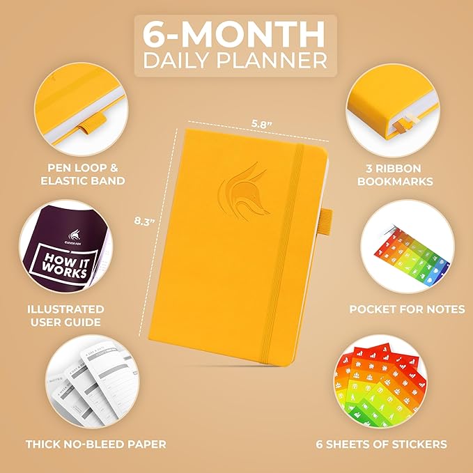 Clever Fox Daily Planner – Undated Planning Notebook with Hourly Schedule & To-Do List – Personal Day Task & Work Organizer, 6 Months (Amber Yellow)-DeskLoop Office