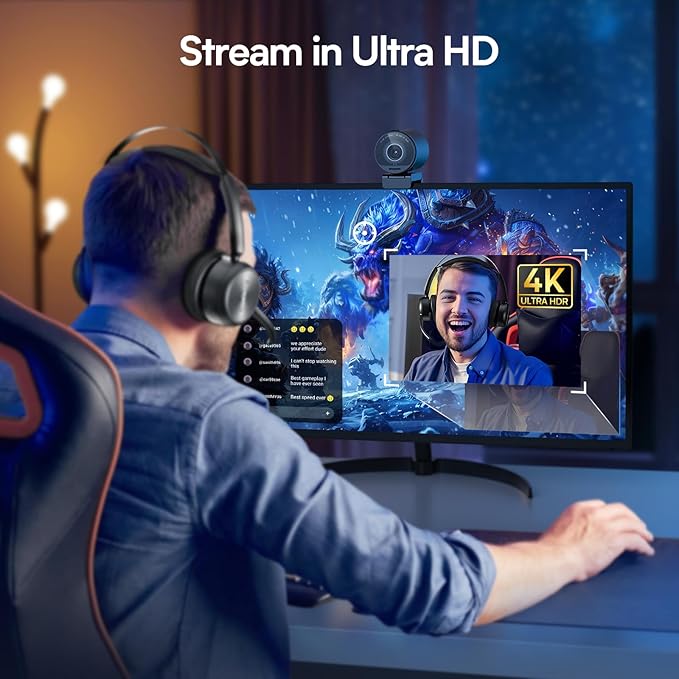 EMEET SmartCam S800-4K Webcam for Streaming, Sony 1/2'' Sensor, Supports HDR, PDAF&TOF Dual-autofocus, 1080P@60fps, 2 Noise-Cancelling Mics, 40°-73° FOV, Perfect for Live Streaming&Online Meetings-DeskLoop Office