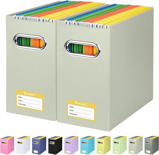 BALEINE File Organizer Box, Cardboard File Folder Organizer with Handle for Letter Size, Portable Collapsible Hanging Filing Box for Home Office Document Storage (2 Pack, Beige)-DeskLoop Office