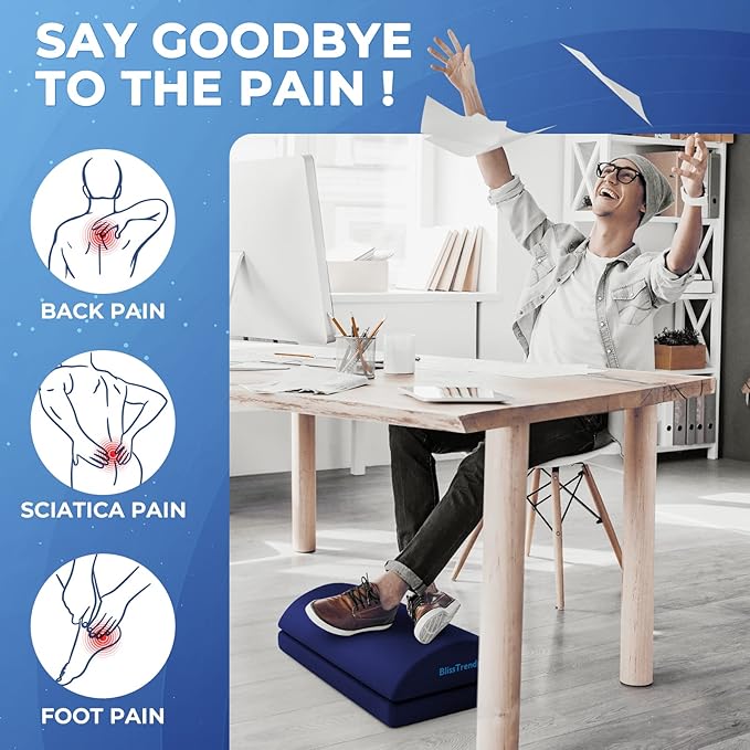 BlissTrends Foot Rest for Under Desk at Work-Versatile Foot Stool with Washable Cover-Comfortable Footrest with 2 Adjustable Heights for Car,Home and Office to Relieve Back,Lumbar,Knee Pain-Blue Long-DeskLoop Office