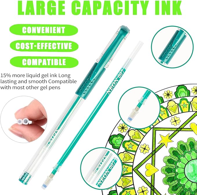 Green Gel Pens for Coloring Book,72 Color Gel Pens Set including 24 Color Gel Pen with 48 Refills,40% More Ink Colored Gel Pens for Drawing, Doodling, Scrapbook, Journaling-DeskLoop Office