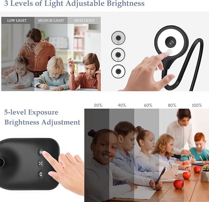 USB Document Camera for Teachers, Webcam/Doc Camera for Classroom with A3 Format, 3-Level LED Lights, Image Invert, Fold, Dual mic for Mac OS, Windows, Zoom, OBS Work with Distance Learning-DeskLoop Office