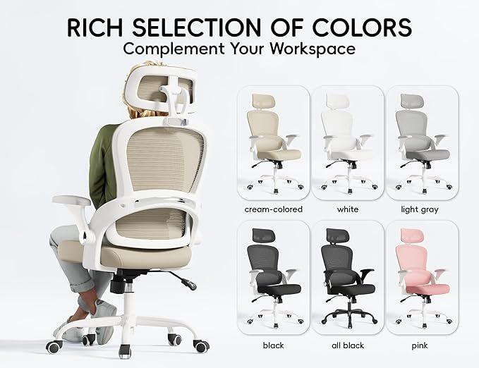 TRALT Office Chair - Ergonomic Office Chair with Back Support, Computer Chair - Home Office Desk Chairs, 330lbs Wide Seat Big and Tall Office Chairs with Headrest, Comfy Desk Chairs (Beige)-DeskLoop Office