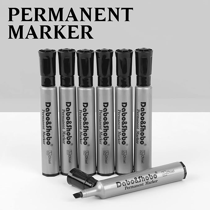 Dabo&Shobo 72 Pack Permanent Markers, Chisel Point, Quick Drying Ink, Black Permanent Markers, Works on Plastic,Wood,Stone,Metal and Glass for Doodling, Marking…-DeskLoop Office