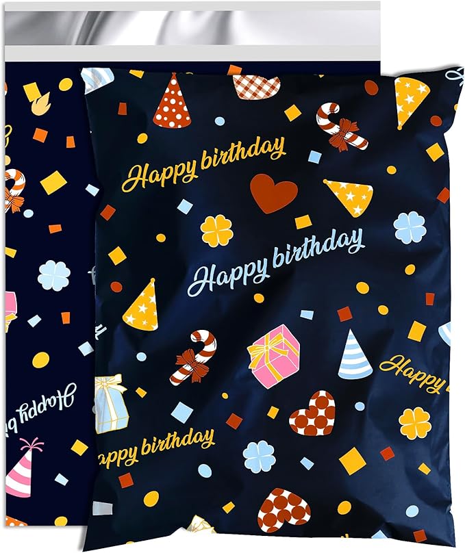 Happy Birthday Poly Mailer 10x13 Inch 25 Pcs, Waterproof Shipping Bags for Clothing, Tear-Resistant Mailier Bags, Strong Mailing Bags with Self-Seal-DeskLoop Office