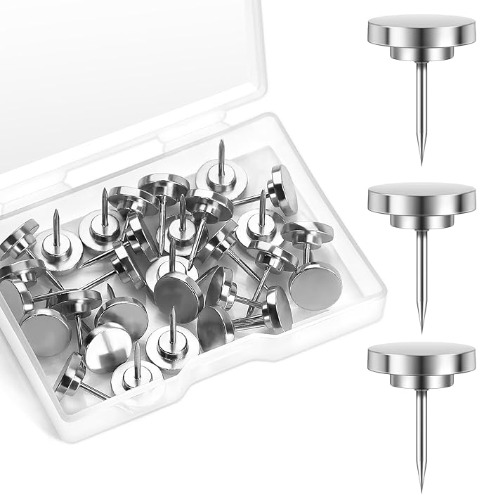 30 Pieces of Silver Push Pins, Metal Thumb Tacks for Wall, Tapestry Hangers, Tacks for Wall, Decorative Thumb Tacks,Picture Hanging Nails-DeskLoop Office
