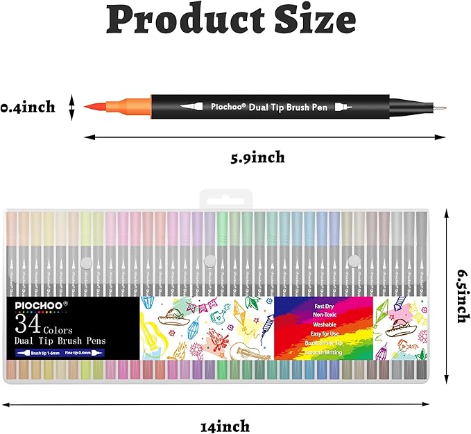 Coloring Markers Pens, 34 Dual Tip Brush Pens, Fine Point Marker set for Kids Adult Coloring Book, Bullet Journaling, Drawing-DeskLoop Office