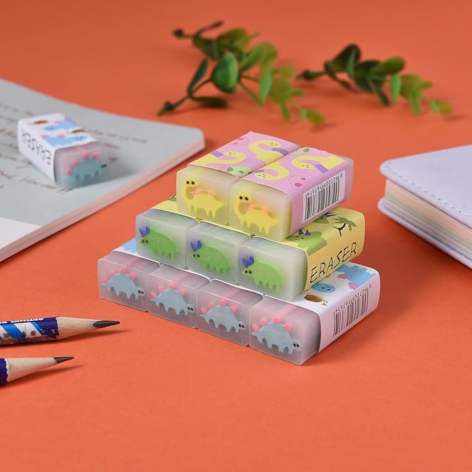18 Pack Colorful Dinosaur Jelly Erasers for Kids, Kawaii School Supplies Prize Gifts Party Favors-DeskLoop Office