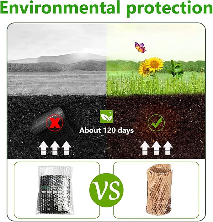 Honeycomb Packing Paper Wrap 15" x200' Sustainable Alternative to Bubble Cushioning Wrap for Moving/shipping/packing Roll with 20 Fragile Sticker Biodegradable & Fully Recylable-DeskLoop Office