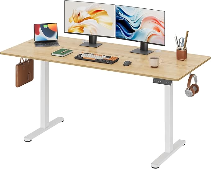 DEVAISE 63 Inch Electric Standing Desk, 3 Adjustable Height Stand up Desk for Home Office, Ergonomic Sit to Stand Desk with LED Touchscreen, Headphone Hook, 3 Memory Preset Computer Desk (Maple)-DeskLoop Office