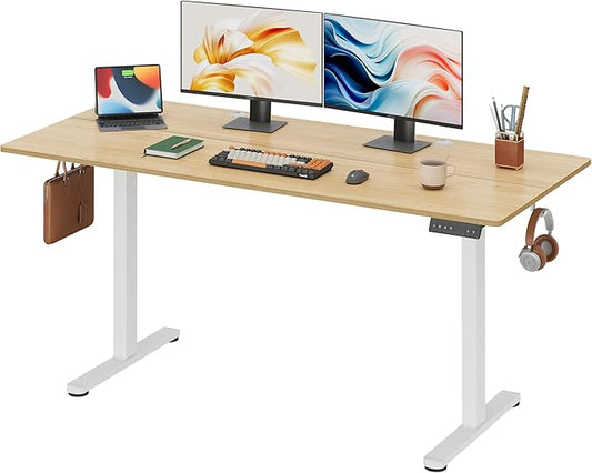 DEVAISE 63 Inch Electric Standing Desk, 3 Adjustable Height Stand up Desk for Home Office, Ergonomic Sit to Stand Desk with LED Touchscreen, Headphone Hook, 3 Memory Preset Computer Desk (Maple)-DeskLoop Office