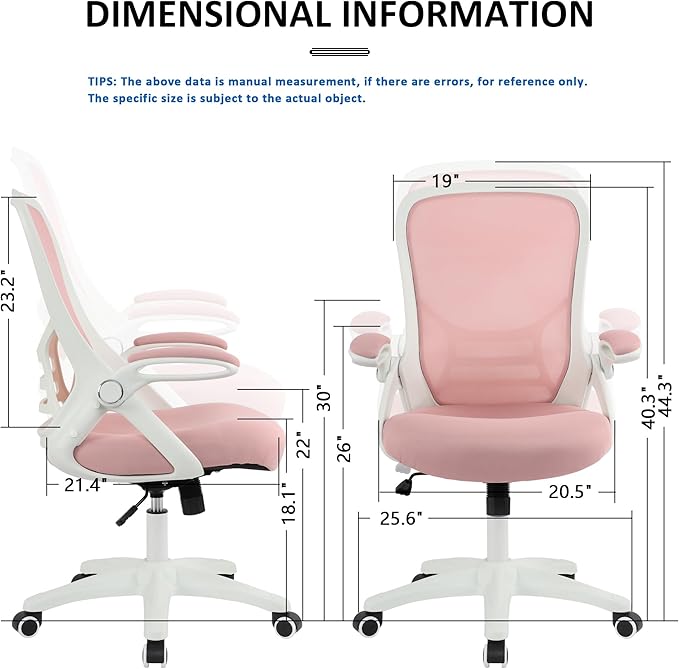 HYLONE Office Chair Ergonomic Desk Chair with Adjustable Armrests, Mesh Executive Chair, Home Office Computer Chairs for Long Hours(Pink)-DeskLoop Office