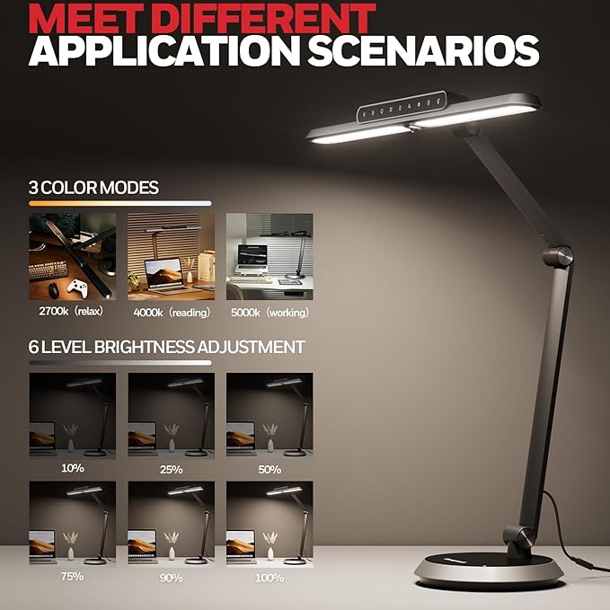 Honeywell Desk Lamp for Home Office, H9 Sunturalux™ Eye-Caring LED Desk Light, 1000LM Dimmable Desk Lamp with Timer and Auto-Sensing, Adjustable Desk Reading Light or Study, Cumputer, Architect-DeskLoop Office