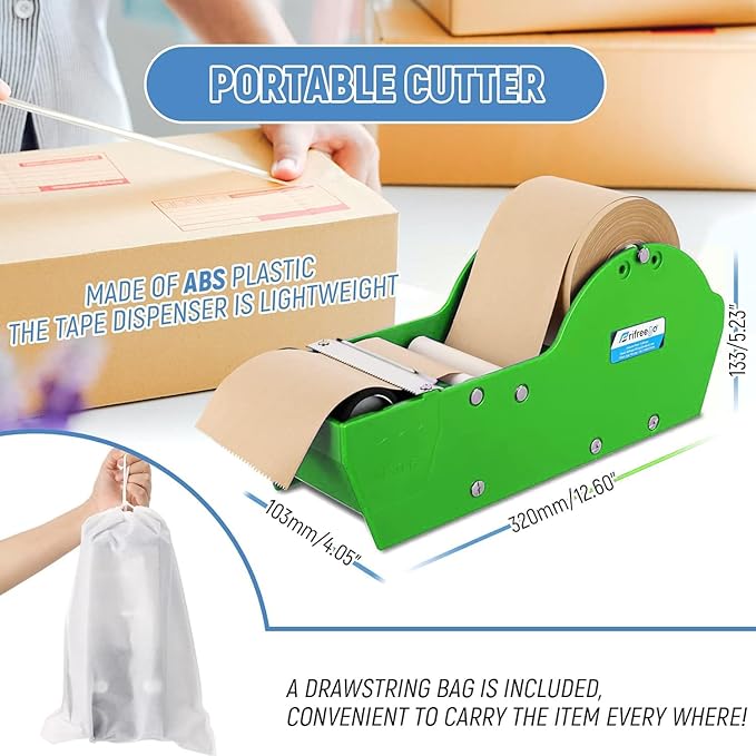 Water-Activated Tape Dispenser, Manual Kraft Gum Tape Dispenser, Width Adjustable 1.18-3.15", Light Weight & Portable Packing Tape Dispenser Set, Green-DeskLoop Office