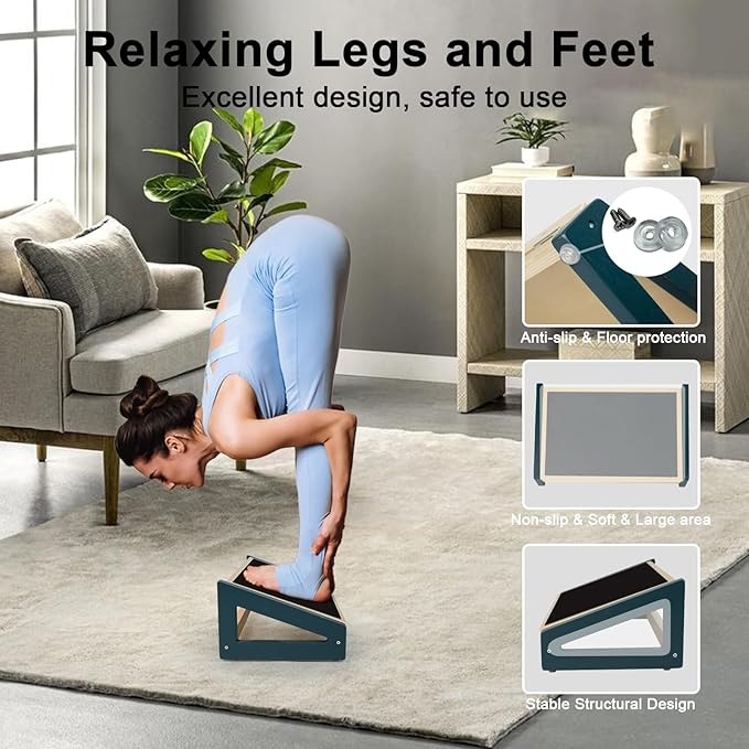 WOOD CITY Foot Rest for Under Desk at Work, 3 Heights Adjustable Footrest with Silicone Surface, 2in1 Foot Stool Improve Posture, Reduce Fatigue & Pain, Ideal for Home/Office/Gaming(Natural-Deep Blue)-DeskLoop Office