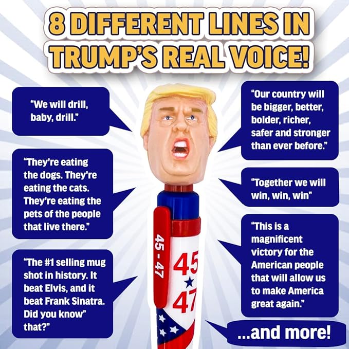 OUR FRIENDLY FOREST Talking Donald Trump Pen - 45-47 Victory Edition with 8 New Lines in His Real Voice - Patriotic Desk Gift for Husband