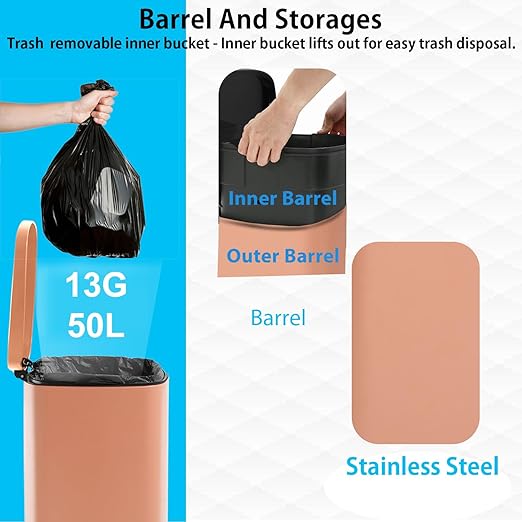 PayLessHere 13 Gallon (50L) Trash Can Kitchen Stainless Steel Trash Can Trash Can with Lid Removable Inner Bucket Foot Pedal Soft Close for Office Home Kitchen Garbage Can Trash Bin-DeskLoop Office